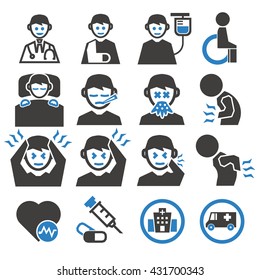 sick, ailing icon set