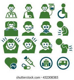 sick, ailing icon set