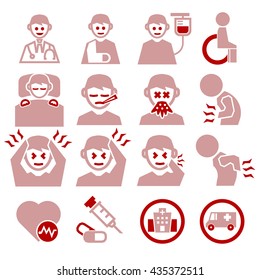 sick, ailing icon set