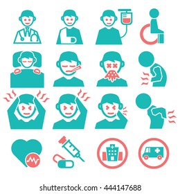sick, ailing icon set