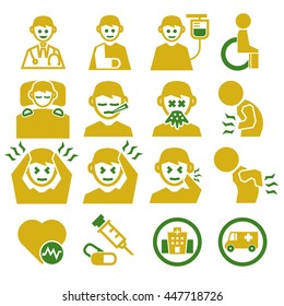sick, ailing icon set