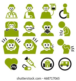 sick, ailing icon set
