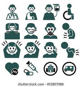 sick, ailing icon set