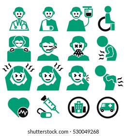 sick, ailing icon set