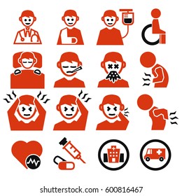 sick, ailing icon set