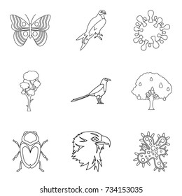 Sick animal icons set. Outline set of 9 sick animal vector icons for web isolated on white background