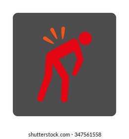 Sick Back vector icon. Style is flat rounded square silver button with red symbol, white background.