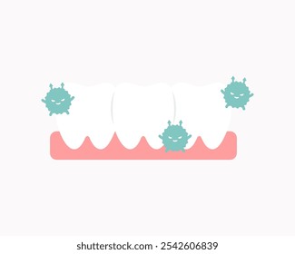 Ícone de dentes de bactérias doentes. Saúde, odontologia, medicina, tratamento, higiene, conceitos de cuidados bucais. Ilustração isolada de design de vetor plano.