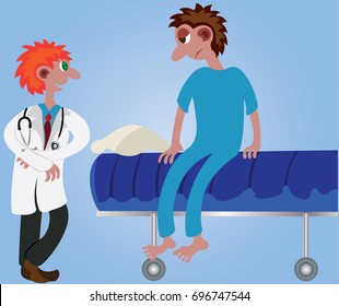 Sick in Bed
A doctor checks on his patient