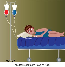 Sick in Bed
 A patient receiving a drip