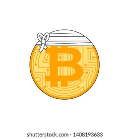 Sick bitcoin. Cryptocurrency bandaged. Concept BTC market decline