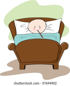 Sick Boy in bed with thermometer
