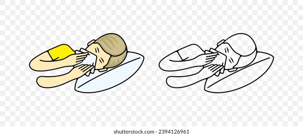 Sick boy or child blowing her nose or sneezing into handkerchief, graphic design. Disease, illness, sickness, virus and treatment, vector design and illustration