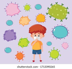 Niño enfermo con virus mortal a su alrededor ilustración