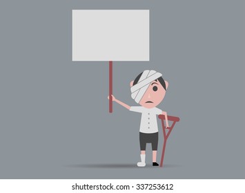 sick boy doll with banner