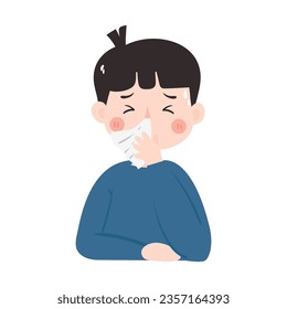 Sick Boy Expression Illustration. Boy with blue shirt illustration. 