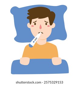 Sick Boy with Fever Symptom
