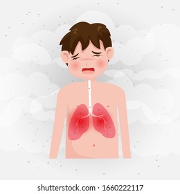 Sick boy form pm 2.5 pollition dust concept. Vector illustration design.