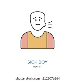 sick boy icon from dentist collection. Thin outline sick boy, boy, sick detailed offset lineal color icon isolated on white background. Line vector sick boy sign, symbol for web and mobile