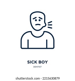 sick boy icon from dentist collection. Thin linear sick boy, boy, character outline icon isolated on white background. Line vector sick boy sign, symbol for web and mobile