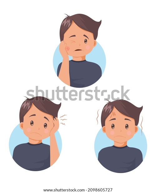 Sick Boy Set Childs Sickness Headache Stock Vector (Royalty Free) 2098605727