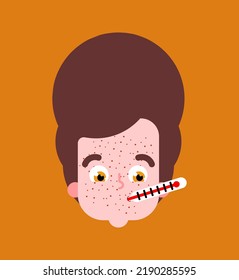 Sick boy with a thermometer in his mouth