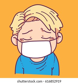 sick boy wear surgical mask