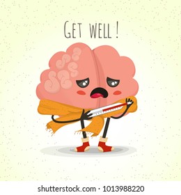 Sick Brain cartoon character, vector illustration, disease icon, eps 10 vector