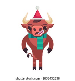 Sick bull flat icon, vector sign, ox with thermometer colorful pictogram isolated on white. Symbol, logo illustration. Flat style design