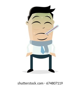 sick cartoon man with flu