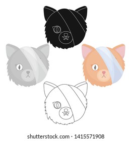 Sick cat with bandage on a head icon in cartoon,black style isolated on white background. Veterinary clinic symbol stock vector illustration.