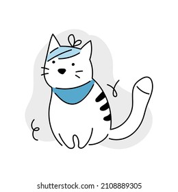 Icono de doodle de la línea de gato enfermo para clínica veterinaria. Ilustración vectorial de estado de gatos y mascotas.