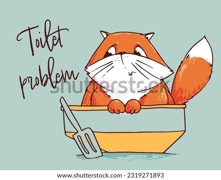 Sick cat symptom - vector illustration. Animal condition. Pet. Toilet problems. Litter box issues, urinary difficulties, elimination problems, inappropriate urination.