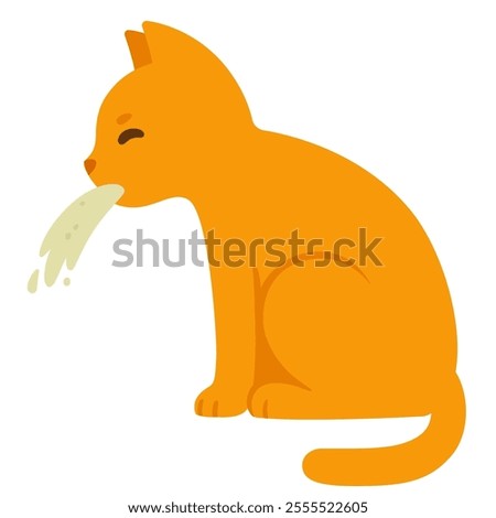 Sick cat vomiting, symptom of disease and intoxication in cats. Veterinary health illustration, cartoon drawing.