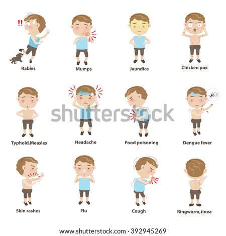 Sick child character sets. Cartoon Vector illustration.