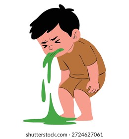 Sick child vomiting boy vector illustration perfect for children health problems series educational medical awareness or kids themed creative design