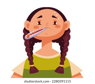 Sick children cold and flu ill fever medical treatment concept. Vector graphic design illustration