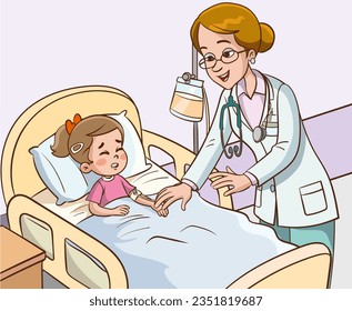 A sick children and doctor in the hospital vector illustration