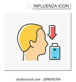 Sick Color Icon. Low Life Energy. Post-viral Syndrome. Man Feel Drained Of Energy And Unwell. Influenza Concept. Isolated Vector Illustration