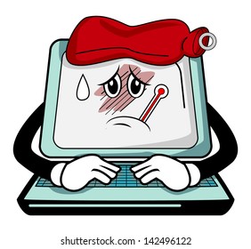 Sick computer cartoon