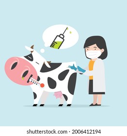 Sick Cow Swine Flu With The Doctor A Vaccination  Vector