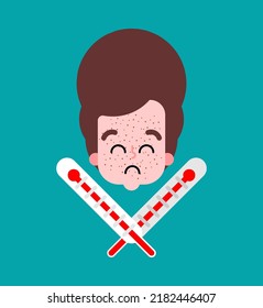 Sick and crossed thermometers sign of flu patients 