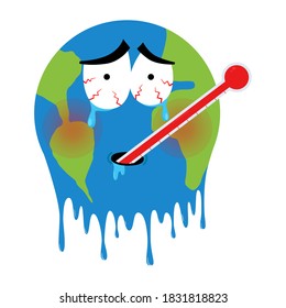 The sick and crying planet earth. Illustration of global warming.