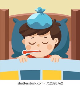 Sick Cute Boy Sleep Bed Thermometer Stock Vector (Royalty Free) 708403375