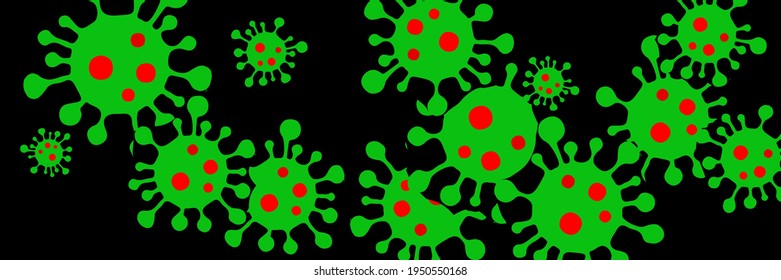 Sick Danger Sign Bright Horizontal Virus Background. Covid-19 Creepy Test Red Healthcare Green Quarantine Illustration. Coronavirus Vivid Medicine Black Science Epidemic Vibrant Pandemic Wallpaper.