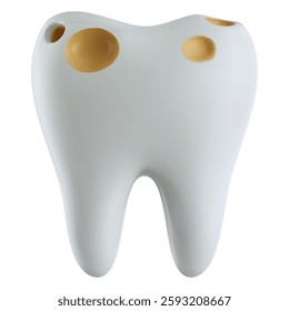 Sick decayed tooth with caries in 3d vector cartoon style. Bright medical design element. Realistic dental healthcare illustration.
