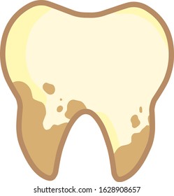 Sick and dirty yellow tooth character with teeth spots 