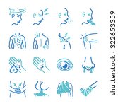 Sick and disease icon set. Included the icons as illness, symptoms, sickness, broken, diarrhea, pain and more.
