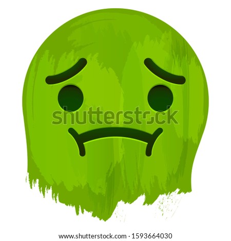 Sick Disgusted Emotion Face on green paint vector illustration.