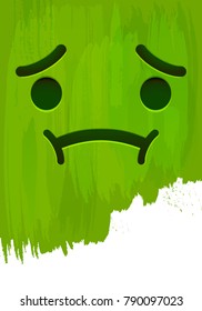 Sick disgusted smiley face on green paint wall vector illustration